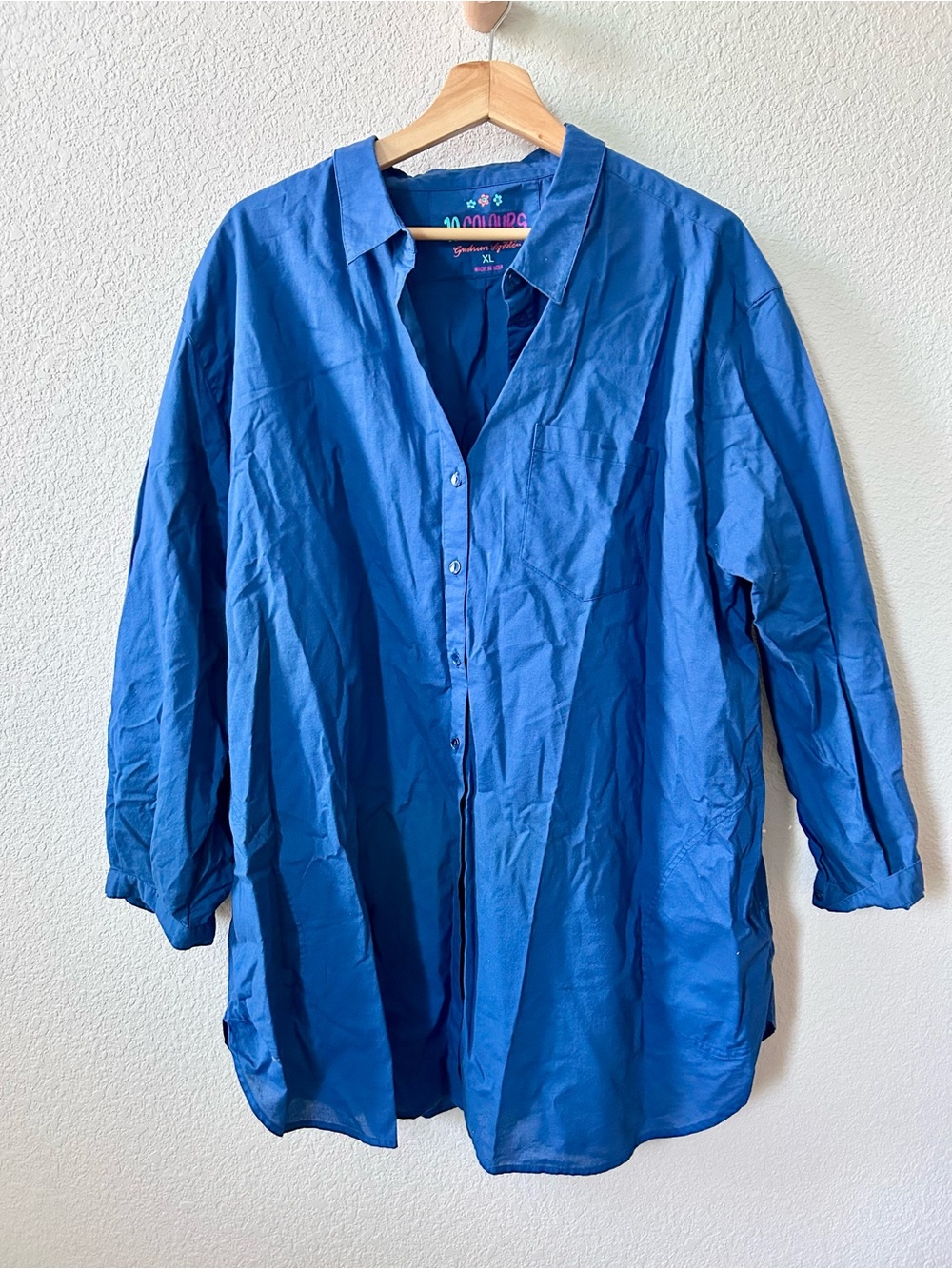 Gudrun Sjoden 10 Colours Button Front Shirt Size XL 100% Cotton Blue